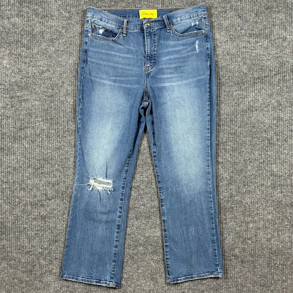 Circus NY Womens High Rise Slim Straight Jeans Size 31‎ Blue Denim Distressed